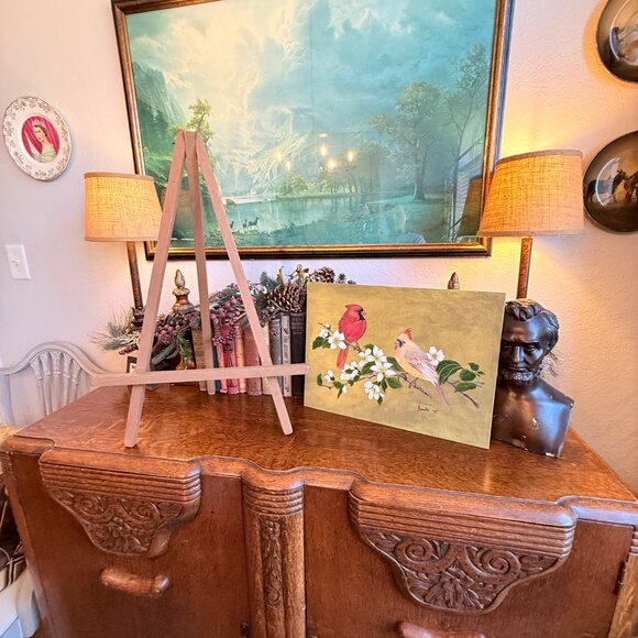 OOAK Vintage Signed Cardinal Painting with Wood Easel - Picture 8 of 14